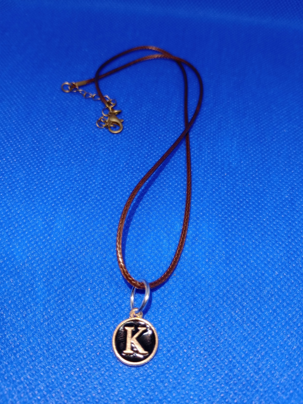 Initial K Pendant Necklace Brown Cord